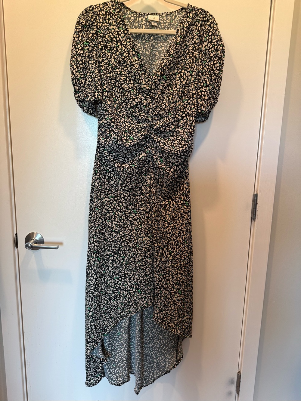 Floral V-Neck Midi Dress in Black and Cream